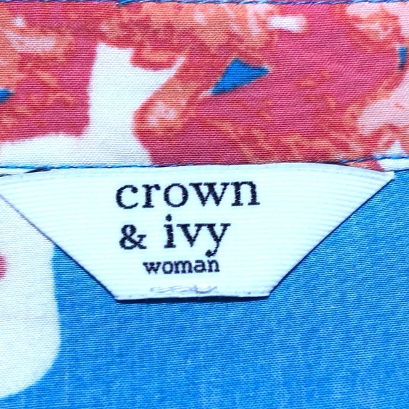 Crown & Ivy Woman Blue & Orange Coral Motif Dress. Plus Size XXL or 1X - Picture 11 of 12